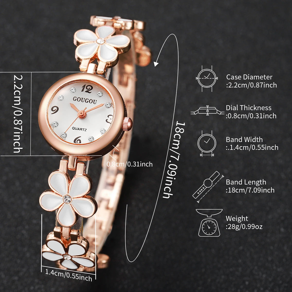 Fashion Flower Bracelet Strap Women Watches Ladies Diamond Arabic Numeral Dial Wristwatches Reloj Mujer（Without Box）