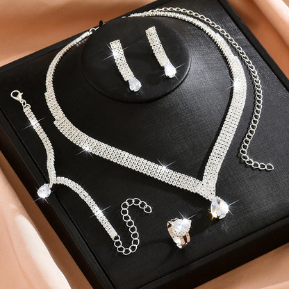 5PC exquisite new super sparkling necklace earrings bracelet ring complete set of bridal dress banquet party accessories