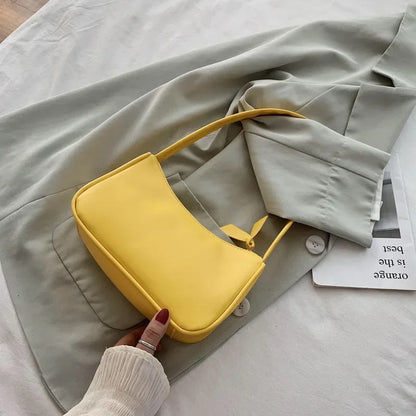 Retro Soft PU Leather Women Shoulder Underarm Bags Casual Solid Color Small Top-Handle Handbags Ladies Fashion Shoulder Bags