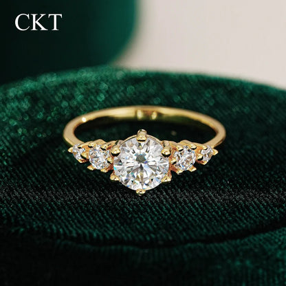 CKT 1ct VVS Diamond French Light Luxury High-end Design Ring Moissanite Women's Fashionable Versatile Wedding Fine Jewelry