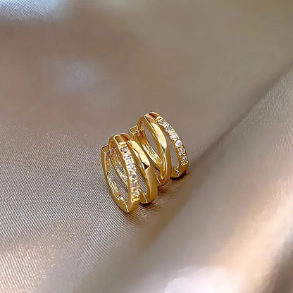 Luxury Full of Zircon Shiny Geometric Square Hoop Earrings for Women Temperament Gold Color Stainless Steel Korea Jewelry Gift