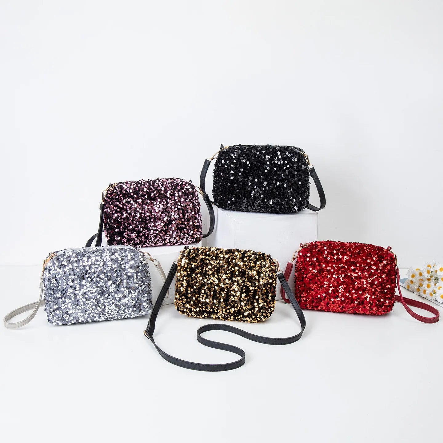 Colorful Sequins Crossbody Bag Simple INS Solid Color Sequins Shoulder Bag Underarm Bag Phone Purse Evening Clutch Bags Handbag