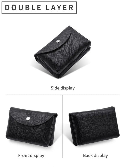 Genuine Leather Short Coin Wallets Card Holder Bag Case Portable Retro Cowhide Small Money Purse For Men Women Earphone Pouch