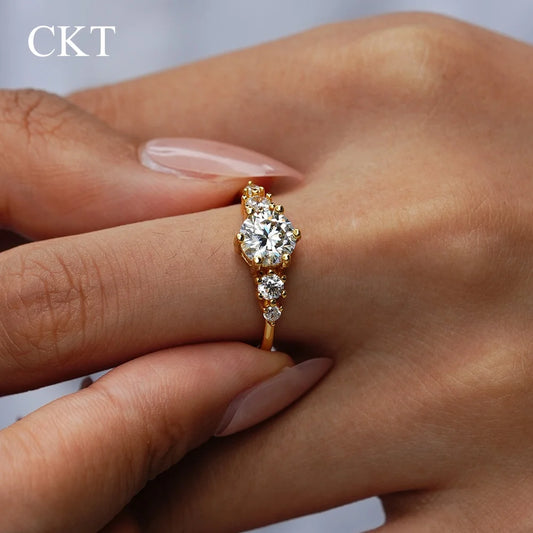 CKT 1ct VVS Diamond French Light Luxury High-end Design Ring Moissanite Women's Fashionable Versatile Wedding Fine Jewelry