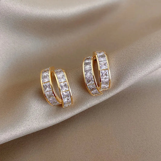 Vintage CC Design Stud Earrings for Women Korean Fashion X Cross Zircon Earring Engagement Jewelry Gifts Wholesale