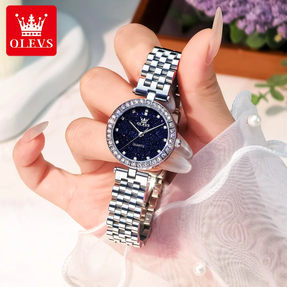 OLEVS 3641 Womens Watch Elegant Simple Quartz Watch Zircon Scale Waterproof Luminous Starry Dial Ladies Watch Gifts Original