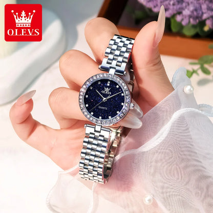 OLEVS 3641 Womens Watch Elegant Simple Quartz Watch Zircon Scale Waterproof Luminous Starry Dial Ladies Watch Gifts Original