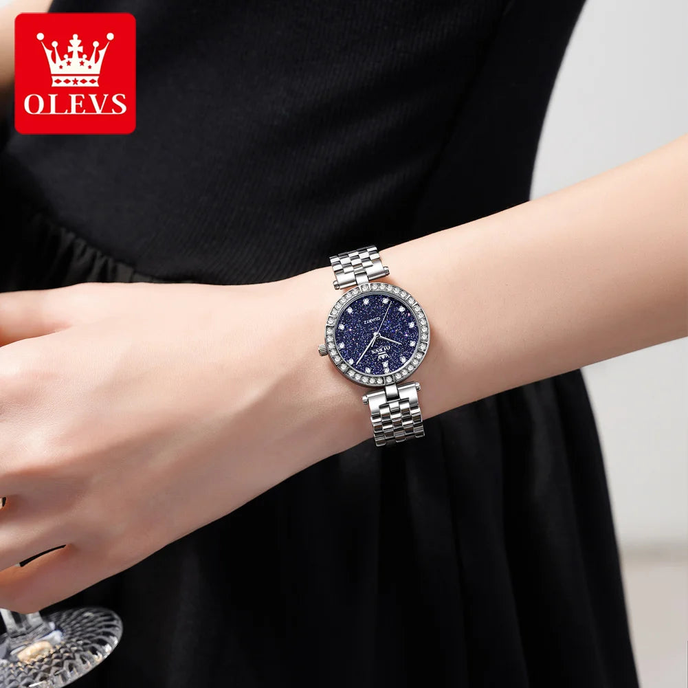 OLEVS 3641 Womens Watch Elegant Simple Quartz Watch Zircon Scale Waterproof Luminous Starry Dial Ladies Watch Gifts Original