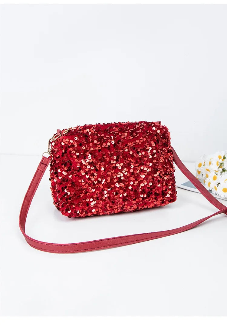 Colorful Sequins Crossbody Bag Simple INS Solid Color Sequins Shoulder Bag Underarm Bag Phone Purse Evening Clutch Bags Handbag