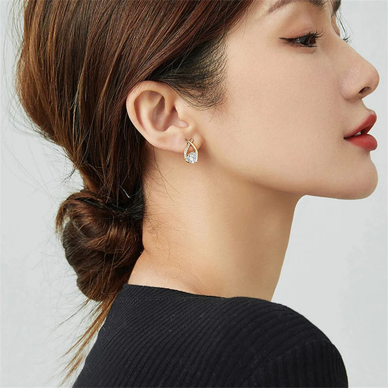 SKEDS Fashion Cross Stud Earrings For Women Korean Style Elegant Crystal Jewelry Ear Rings Fishtail Lady Earrings Gift