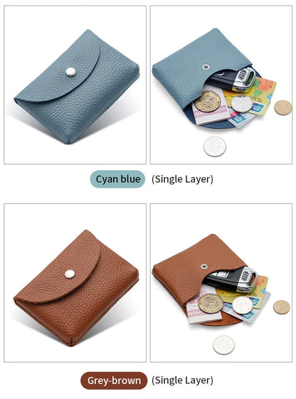 Genuine Leather Short Coin Wallets Card Holder Bag Case Portable Retro Cowhide Small Money Purse For Men Women Earphone Pouch