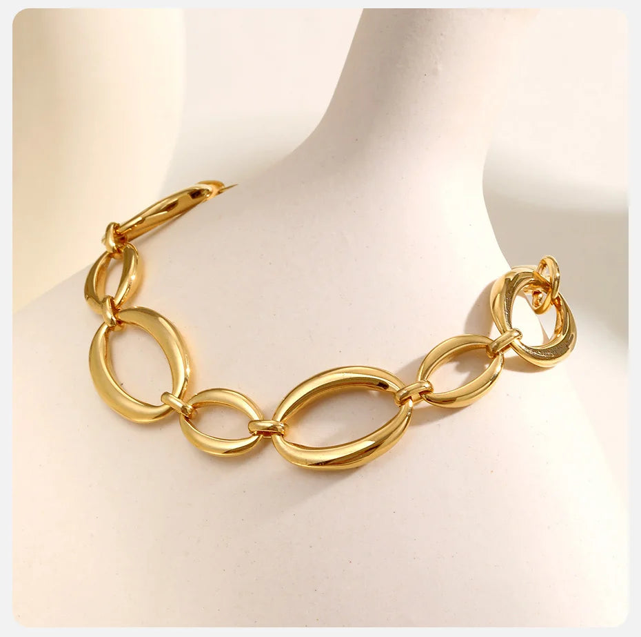 Vnox Stainless Steel Oval Links Chain Bracelets for Women Girls, Dainty Simple Metal Links Wristband Jewelry Never Fade