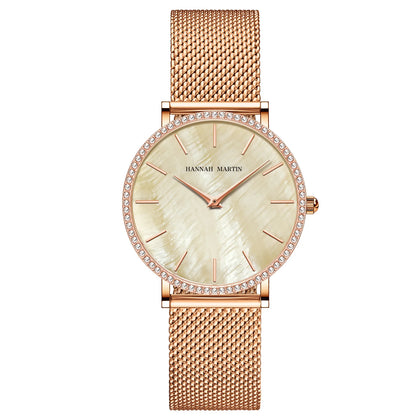 Luxury Women Watch Japanese Quartz Movement Shell Dial Rhinestone Stainless Steel Fashion Gift Box Waterproof Ladies Wristwatch