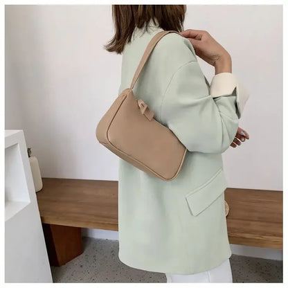 Retro Soft PU Leather Women Shoulder Underarm Bags Casual Solid Color Small Top-Handle Handbags Ladies Fashion Shoulder Bags