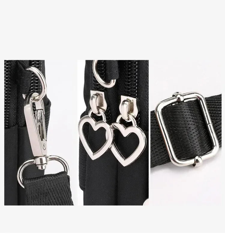 Waterproof Mobile Phone Bag Women's Mini Oxford Crossbody Bag Daily Multi-layer Zipper Purse Casual Outdoor Travel Nylon Bag