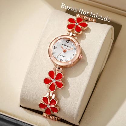 Fashion Flower Bracelet Strap Women Watches Ladies Diamond Arabic Numeral Dial Wristwatches Reloj Mujer（Without Box）