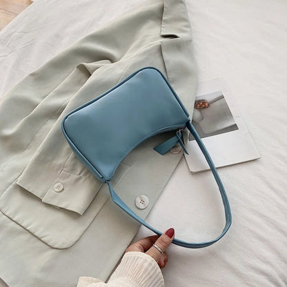 Retro Soft PU Leather Women Shoulder Underarm Bags Casual Solid Color Small Top-Handle Handbags Ladies Fashion Shoulder Bags
