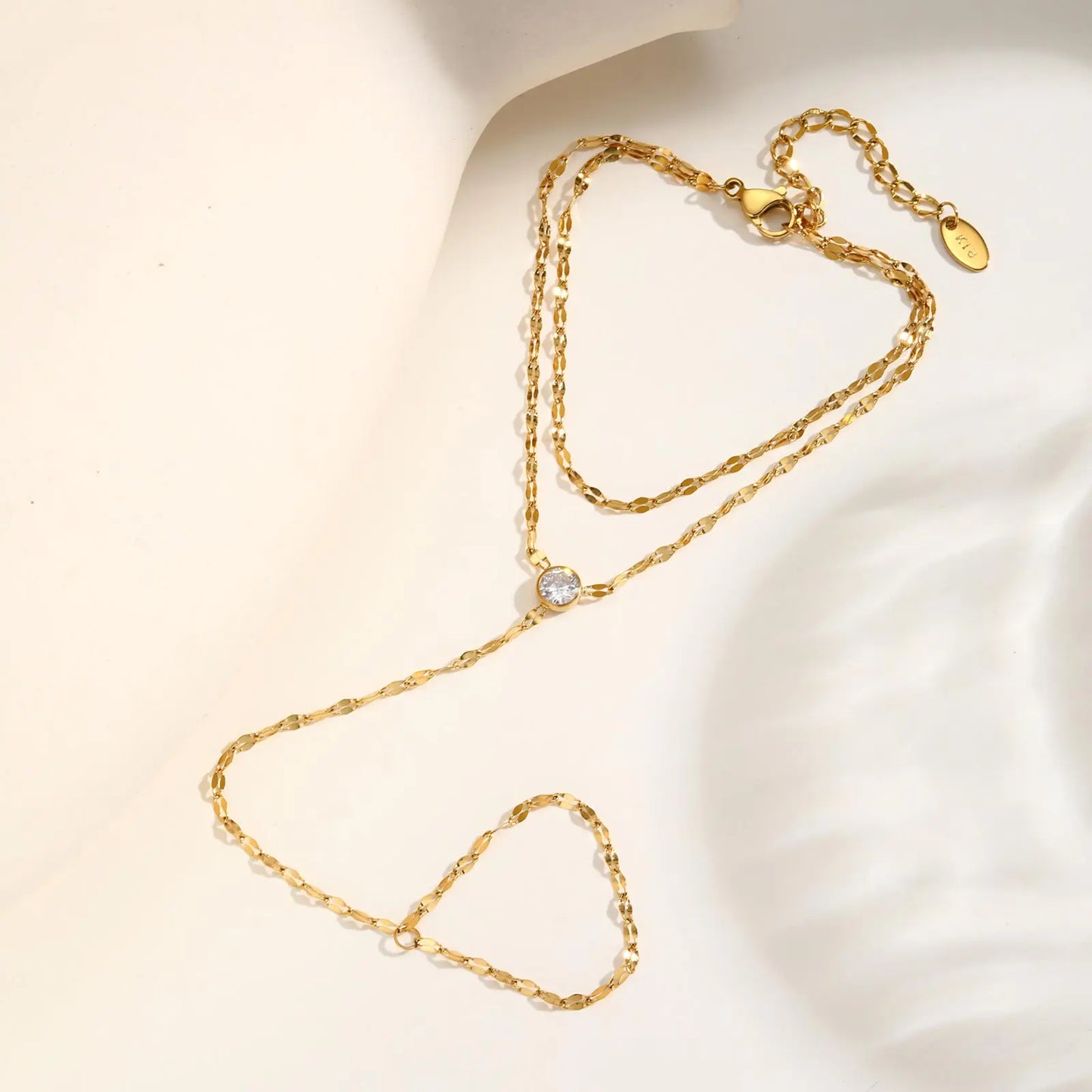 Stainless Steel Hand Chain Ring Bracelet for Women, Adjustable Gold Plated Double Layer Finger Bracelets Summer Party Jewelry