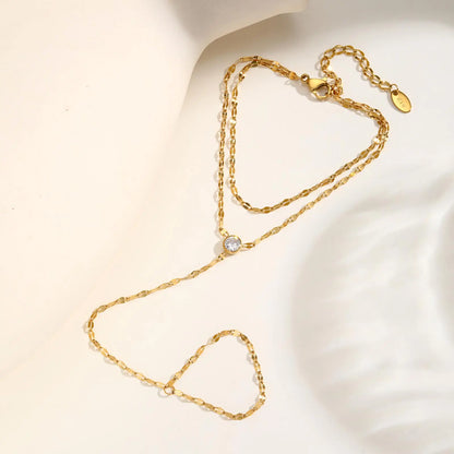 Stainless Steel Hand Chain Ring Bracelet for Women, Adjustable Gold Plated Double Layer Finger Bracelets Summer Party Jewelry