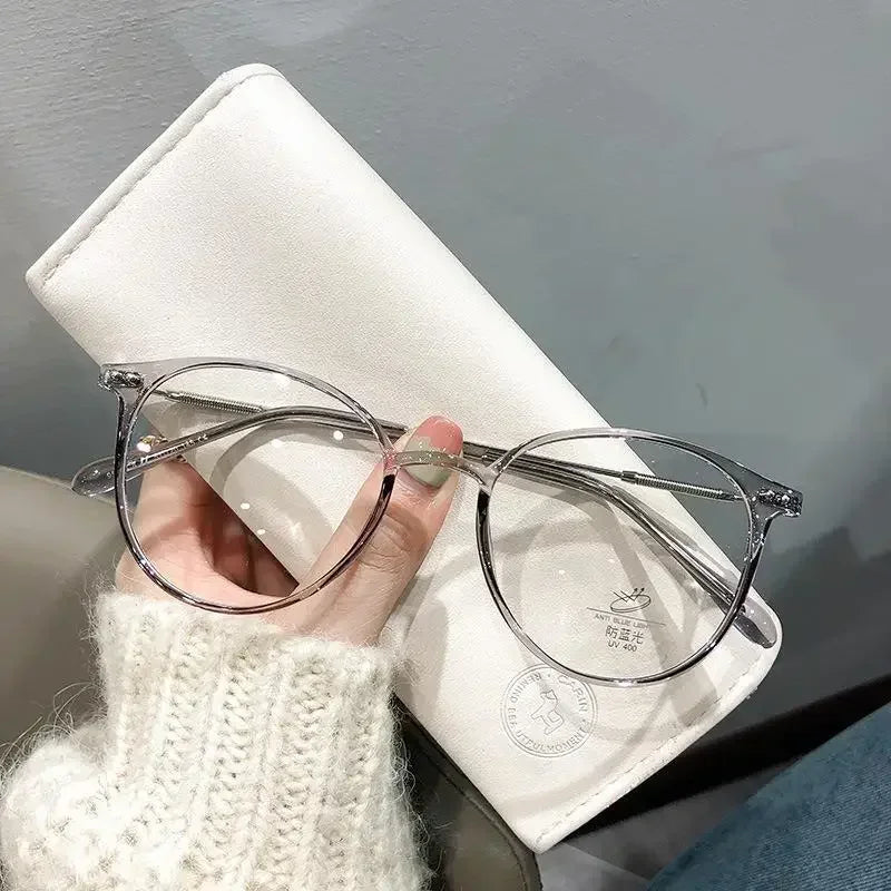 Lady Trendy Finished Myopia Glasses Women Round Frame Blue Light Blocking Eyewear Men Unisex Retro Minus Diopter Eyeglasses