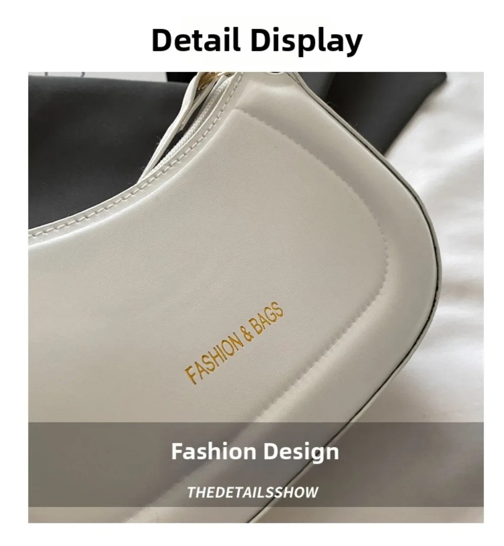 New PU Leather Shoulder Bag Large Capacity Moon-shaped Underarm Bag Solid Color Tote Handbag Women