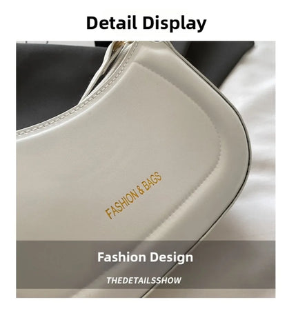 New PU Leather Shoulder Bag Large Capacity Moon-shaped Underarm Bag Solid Color Tote Handbag Women