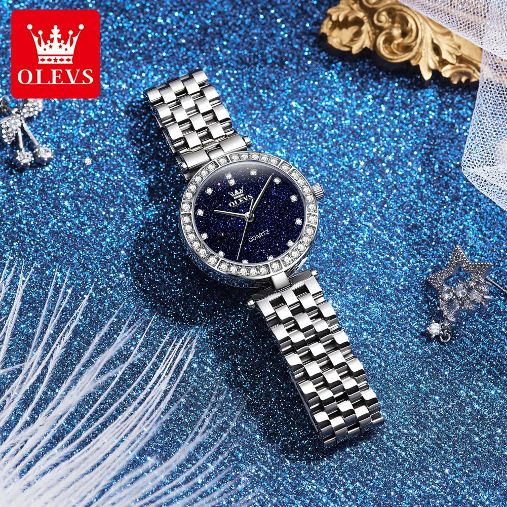OLEVS 3641 Womens Watch Elegant Simple Quartz Watch Zircon Scale Waterproof Luminous Starry Dial Ladies Watch Gifts Original