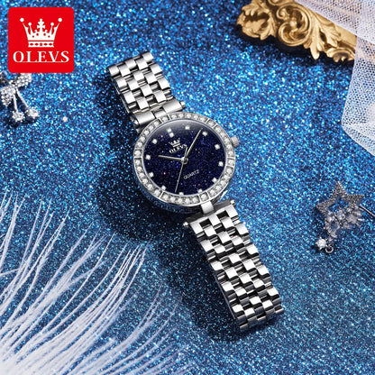 OLEVS 3641 Womens Watch Elegant Simple Quartz Watch Zircon Scale Waterproof Luminous Starry Dial Ladies Watch Gifts Original