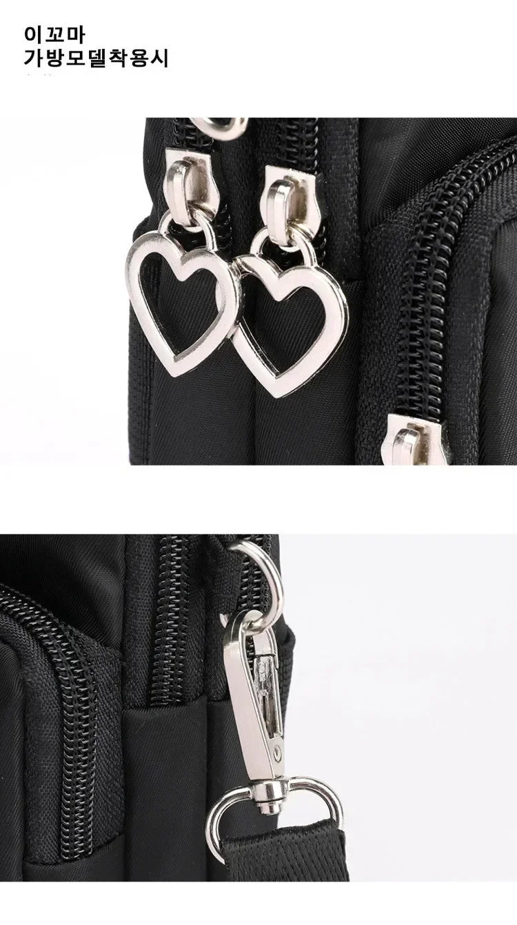 Waterproof Mobile Phone Bag Women's Mini Oxford Crossbody Bag Daily Multi-layer Zipper Purse Casual Outdoor Travel Nylon Bag