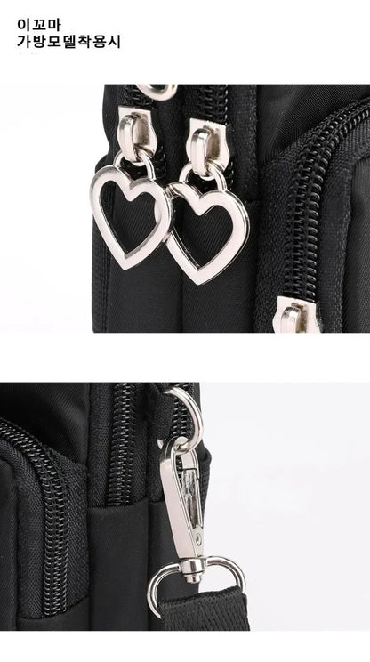 Waterproof Mobile Phone Bag Women's Mini Oxford Crossbody Bag Daily Multi-layer Zipper Purse Casual Outdoor Travel Nylon Bag