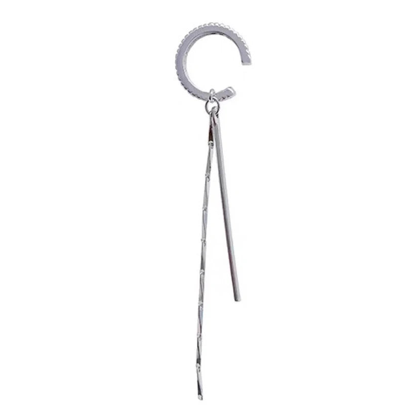 Silver Color Crystal Tassel Non-Piercing Cuff Ear Clip Earring For Women Shiny Rhinestone Chain Fake Cartilage Piercing Jewelry
