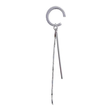 Silver Color Crystal Tassel Non-Piercing Cuff Ear Clip Earring For Women Shiny Rhinestone Chain Fake Cartilage Piercing Jewelry