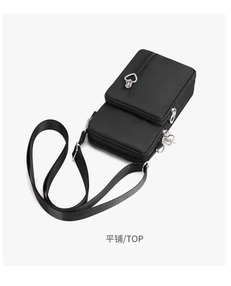 Waterproof Mobile Phone Bag Women's Mini Oxford Crossbody Bag Daily Multi-layer Zipper Purse Casual Outdoor Travel Nylon Bag