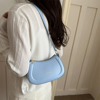 New PU Leather Shoulder Bag Large Capacity Moon-shaped Underarm Bag Solid Color Tote Handbag Women