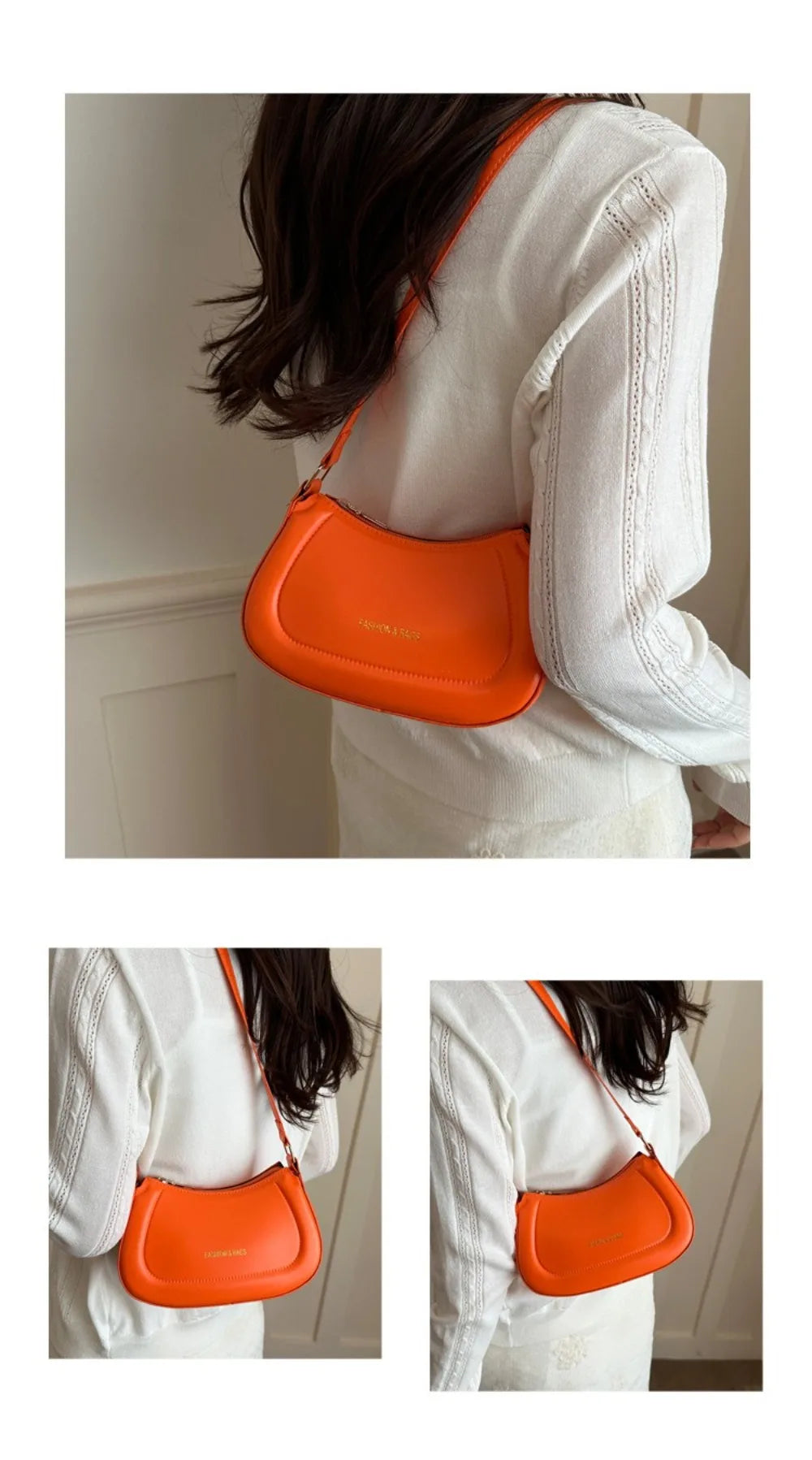 New PU Leather Shoulder Bag Large Capacity Moon-shaped Underarm Bag Solid Color Tote Handbag Women