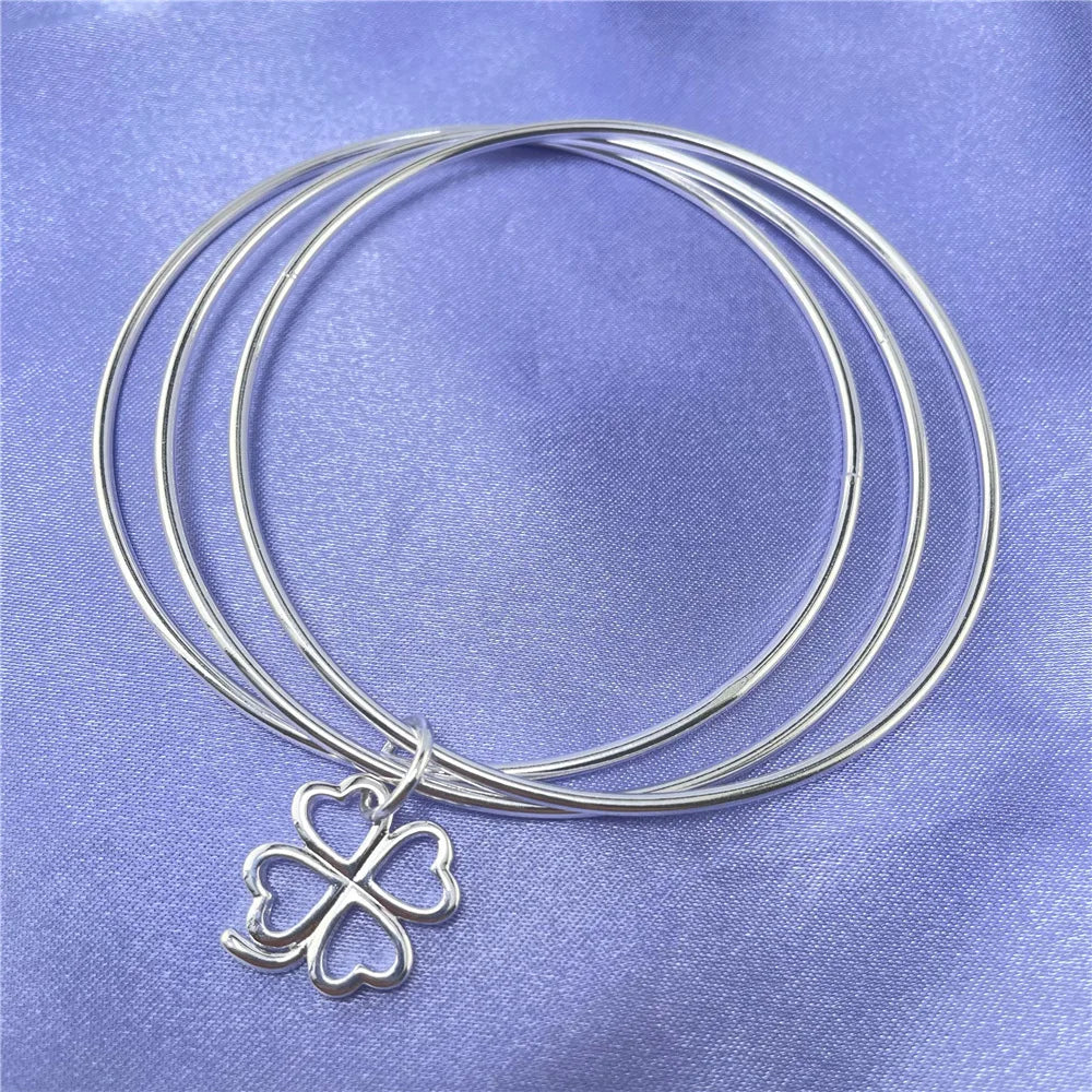 New Luxury 925 Sterling Silver Trend Four-Leaf Clover Bangle Bracelet for Women Fashion Party Christmas Gifts Streetwear Jewelry