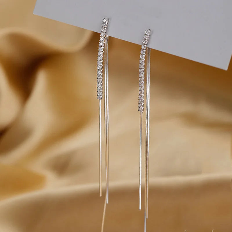 JWER Simple High-Grade Long Chain Tassel Drop Earrings for Women Dangle Earring Gold Silver Color Piercing Line Trendy Ear Gifts