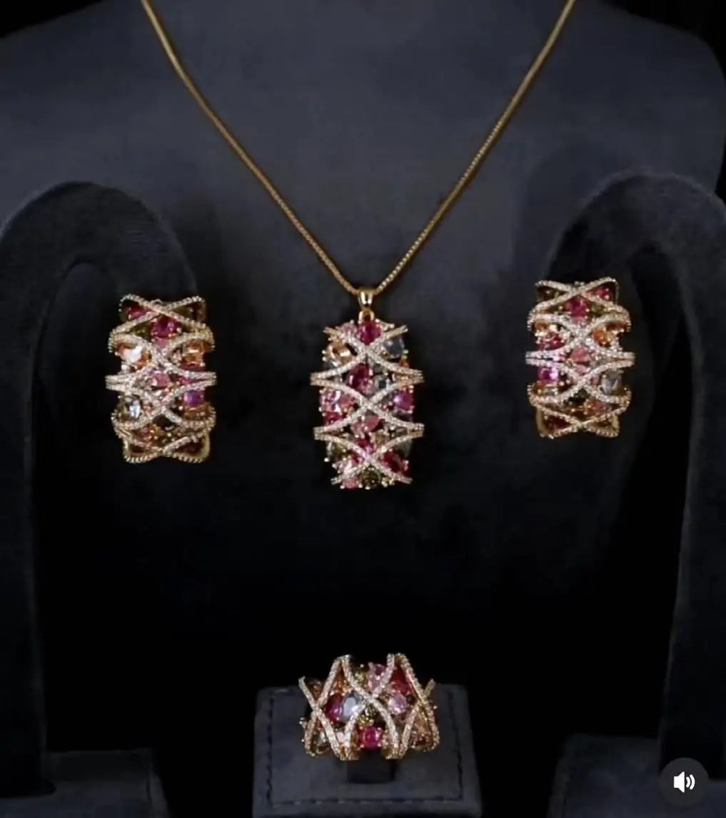 Jankelly  Trendy Fashion 3PCS Luxury Waterdrop Indian Jewelry Sets For Women Wedding Party Indian Dubai Bridal jewelry Sets