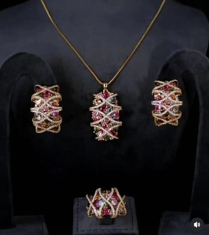Jankelly  Trendy Fashion 3PCS Luxury Waterdrop Indian Jewelry Sets For Women Wedding Party Indian Dubai Bridal jewelry Sets