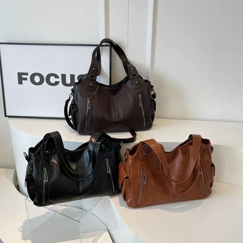 Hot Selling Soft Inner Compartment Shoulder Bag 2024High Quality Contrasting Color Women's Bag Fashion Zipper Pu Women's Handbag
