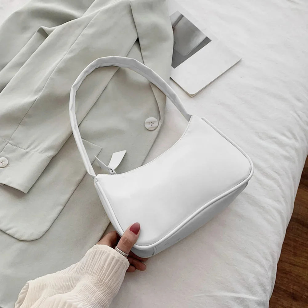 Retro Soft PU Leather Women Shoulder Underarm Bags Casual Solid Color Small Top-Handle Handbags Ladies Fashion Shoulder Bags