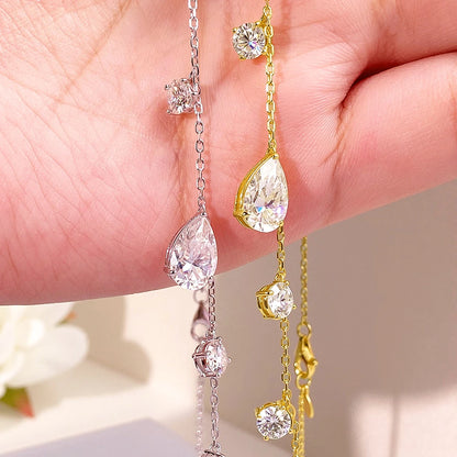 OEVAS 1-3CT Pear Cut Moissanite Necklace Earrings Set for Women S925 Sterling Silver Plated 18K Wedding Party Luxury Jewelry
