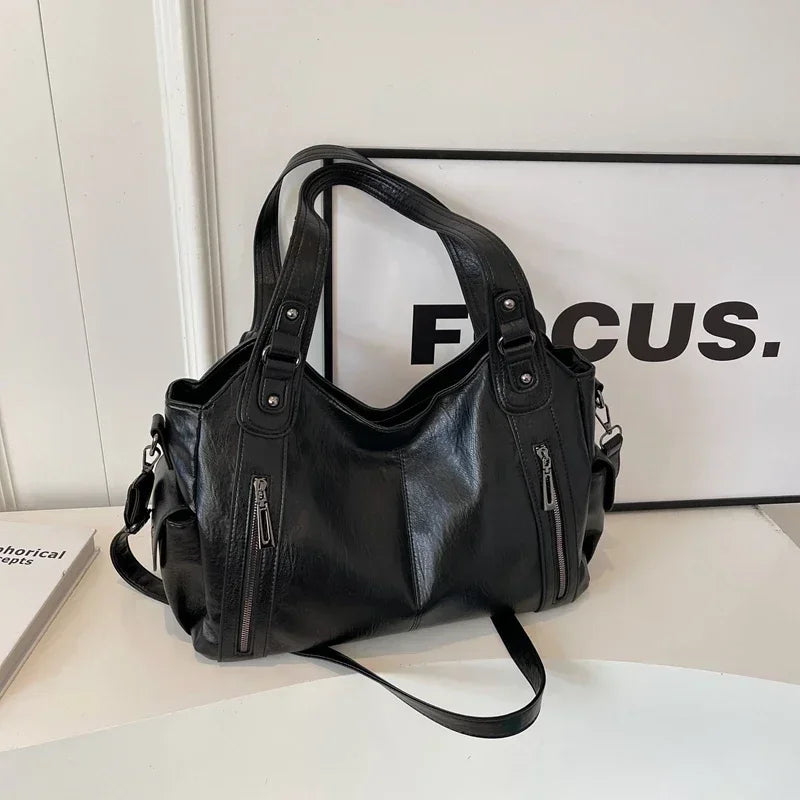 Hot Selling Soft Inner Compartment Shoulder Bag 2024High Quality Contrasting Color Women's Bag Fashion Zipper Pu Women's Handbag