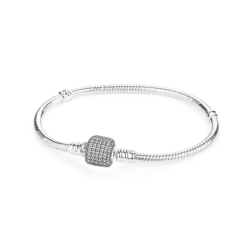 Original 925 Sterling Silver Bracelets Bangles Love Heart Clip Charms Beads Snake Chains For Women Rose Gold DIY Luxury Jewelry