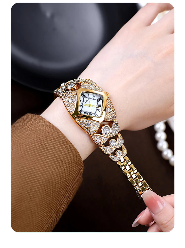 2026 New Women Watch Light Luxury Brand Diamond Inlaid Bracelet Watches Waterproof Ladies Fashion Quartz Clock Wristwatch Gift