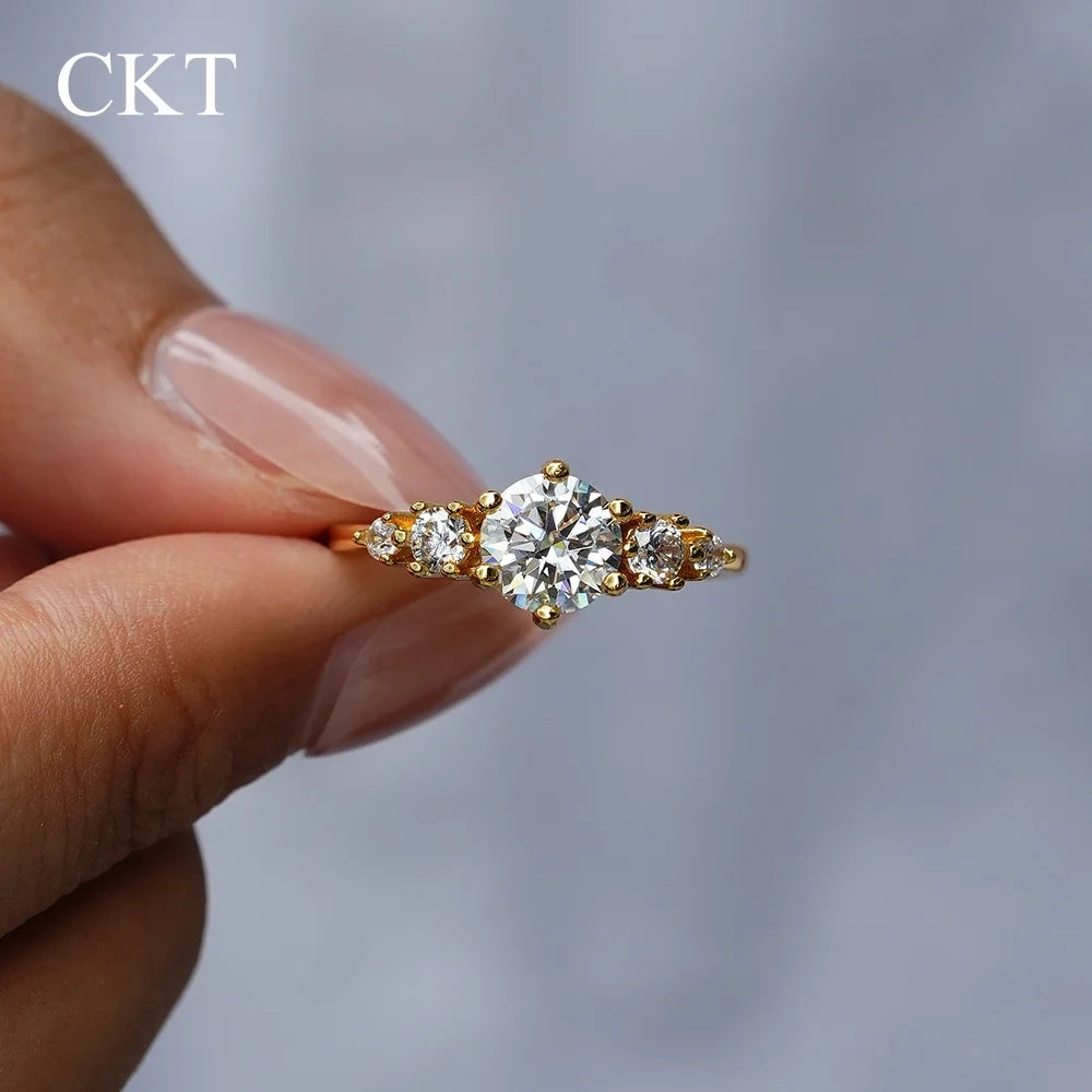 CKT 1ct VVS Diamond French Light Luxury High-end Design Ring Moissanite Women's Fashionable Versatile Wedding Fine Jewelry