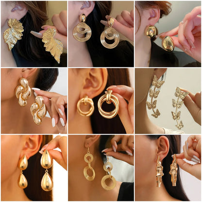 Minimalism Personality Metal Drop Earrings for Women Leaf Round Water Droplet Butterfly Twist Metal Earrings Geometry Jewelry