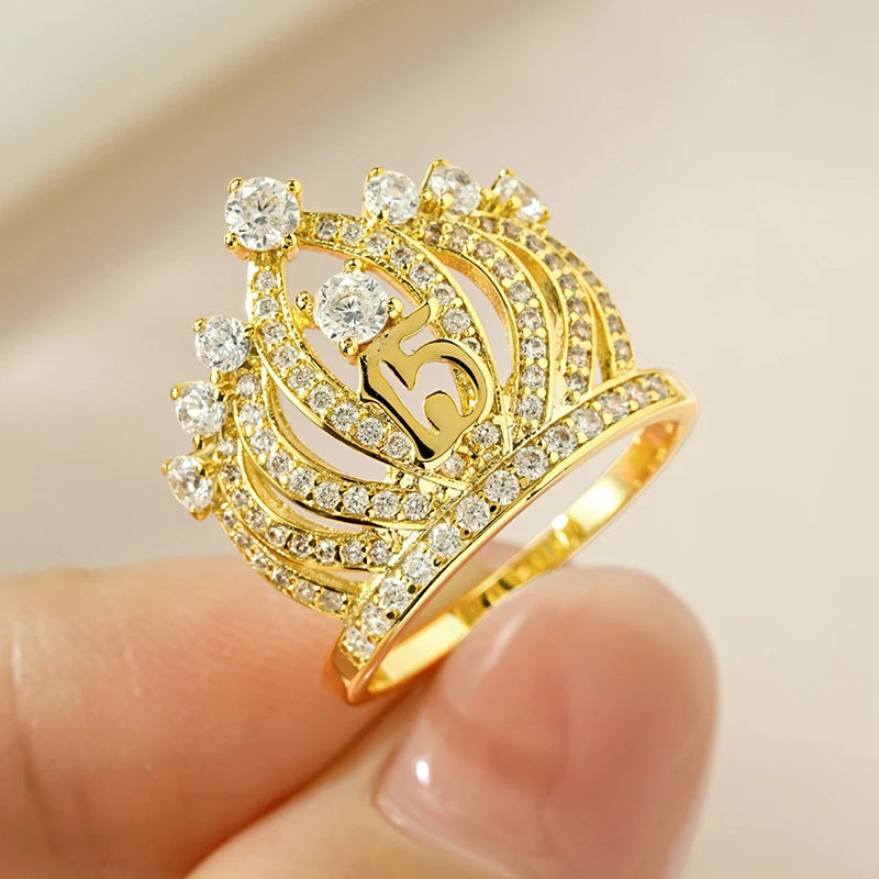 Rrjzz Dazzling Crown Female Band Eternity Rings Sparkling AAAAA Cubic Zirconia Romantic Ring for Women CZ Elegant Ring Jewelry