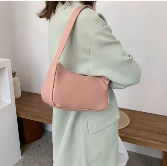 Retro Soft PU Leather Women Shoulder Underarm Bags Casual Solid Color Small Top-Handle Handbags Ladies Fashion Shoulder Bags