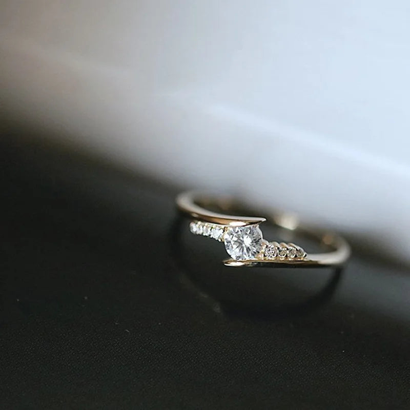 Cubic Zirconia Ring For Women Simple Style Wedding Ring Light Gold Color Fashion Custom Jewelry